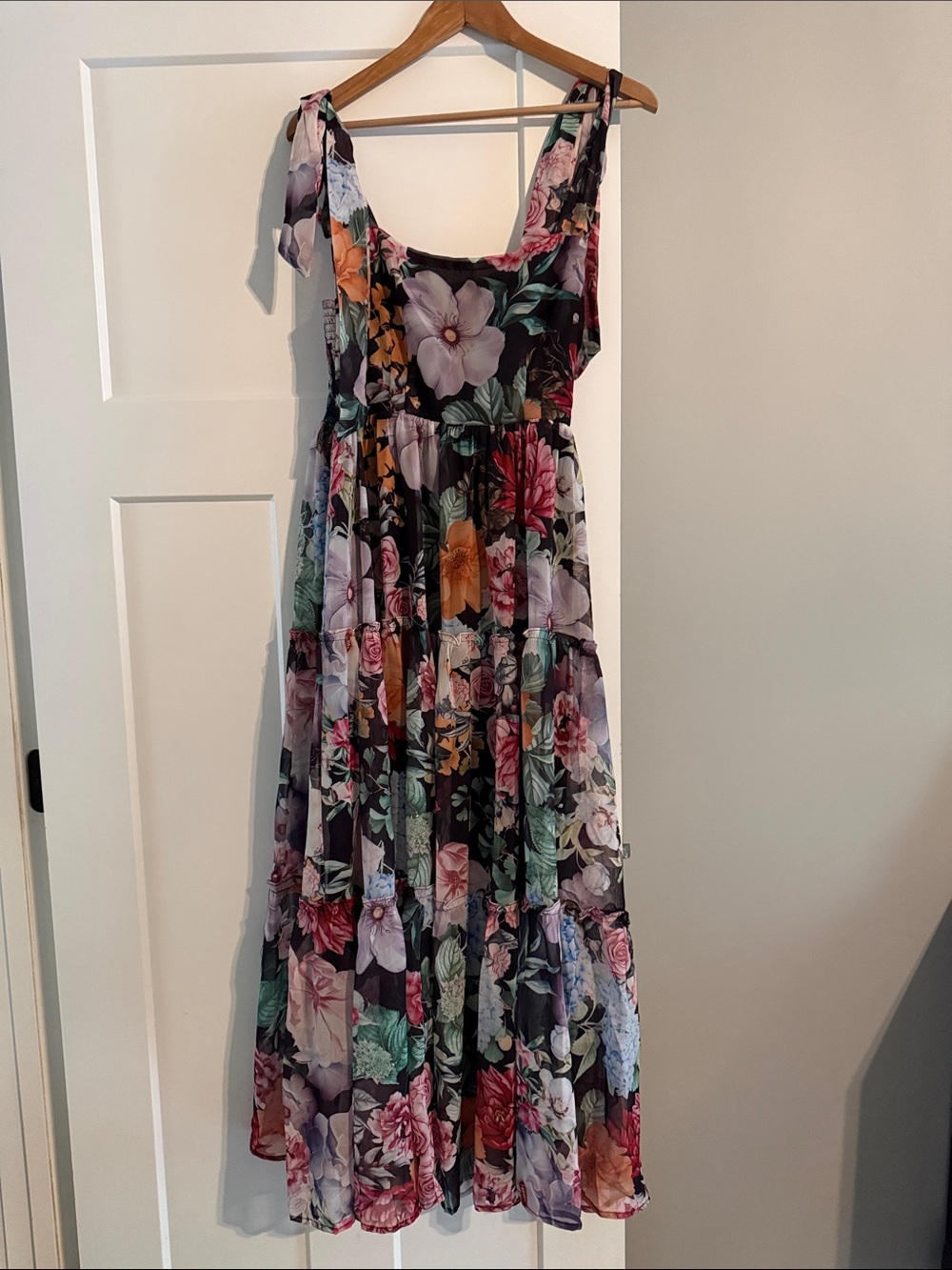 Baltic Born Black Floral Maxi Dress with Pink, Purple, Green, Yellow Accents